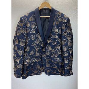 Statement Italy Mens Blazer Exclusive Navy Blue floral Gold 46R NYE Vegas